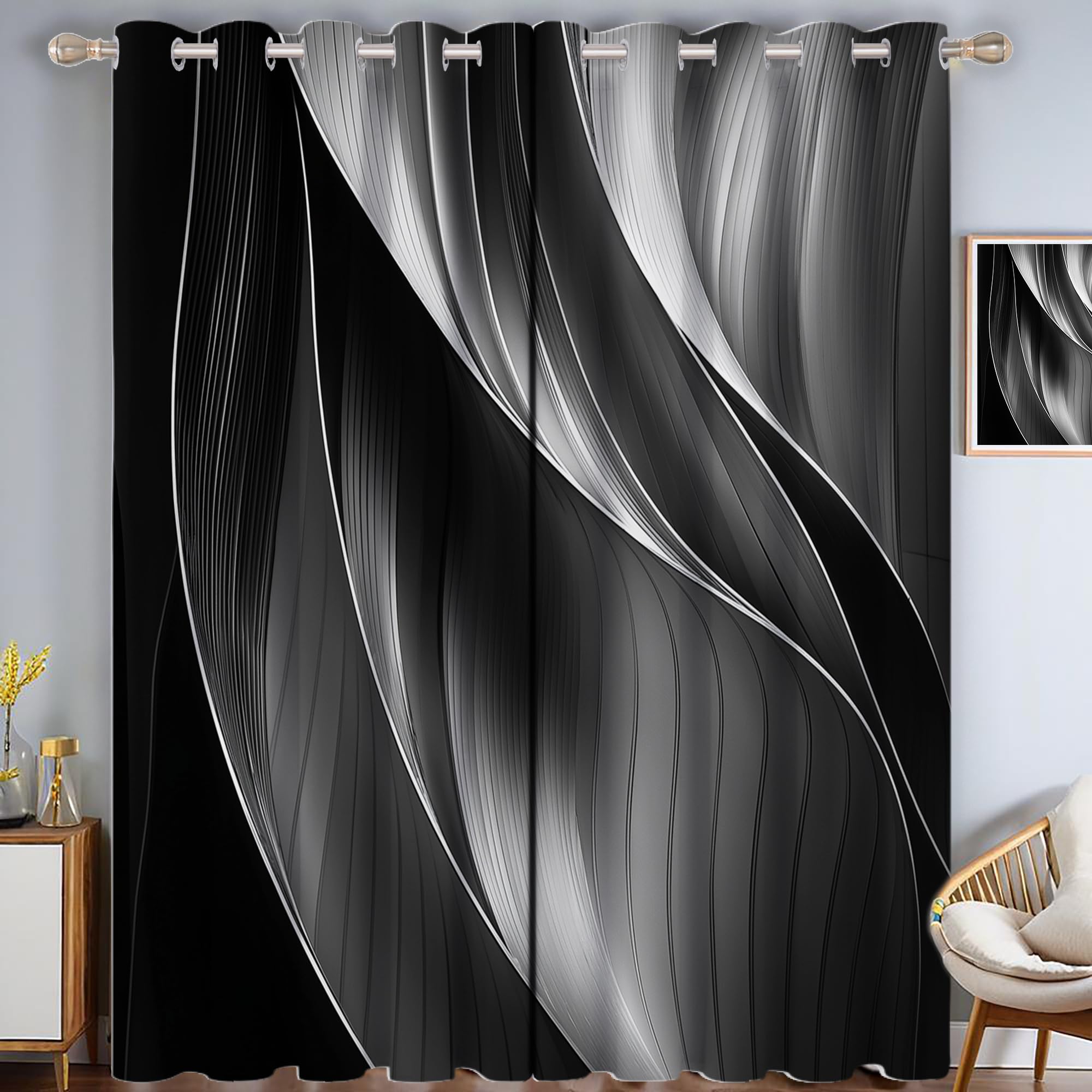 Rideaux occultants gris foncé lot de 2, isolant thermique 140x225cm