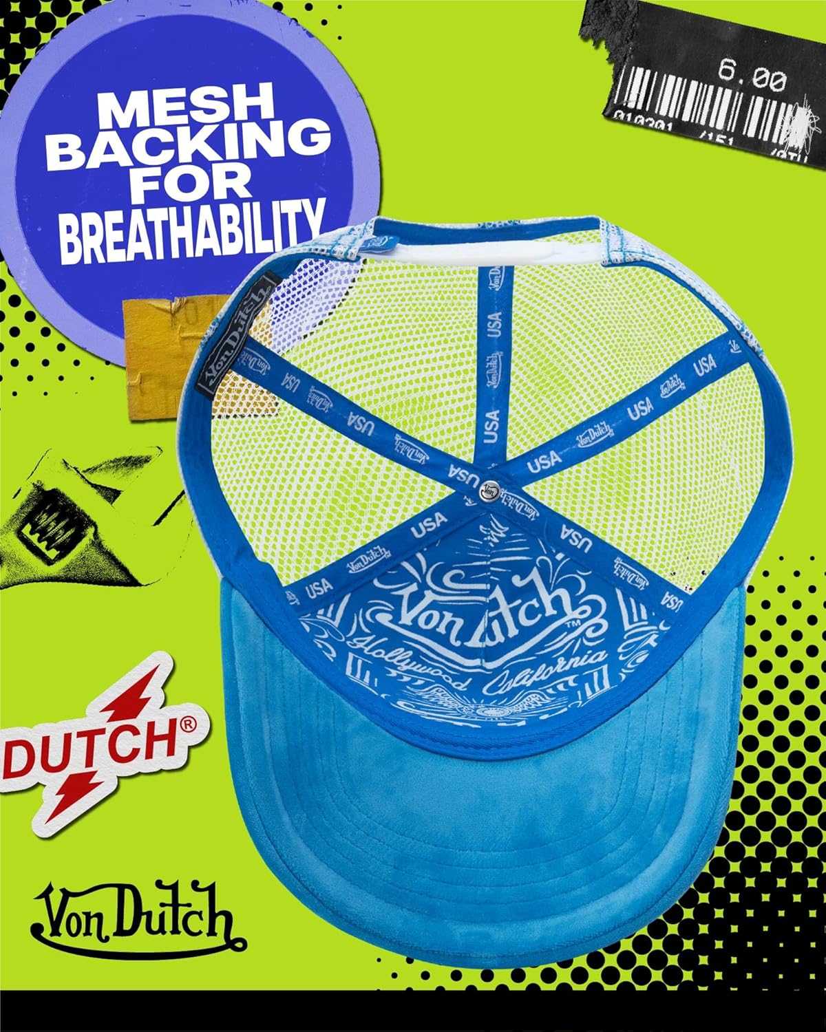 Von Dutch Unisex Trucker Hat - Velvet Curved Bill Mesh Back Retro Classic Adjustable Snapback Baseball Cap for Men and Women - Image 4