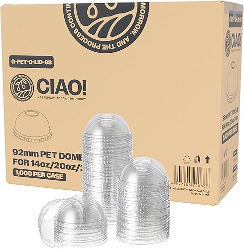 CIAO! Tapa de domo PET con ranura para pajilla, diseñada y apta para vasos de bebidas frías de 14 oz, 16 onzas, 20 onzas, 24 onzas, solo 3.858 in