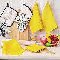 Vista 6 de Homaxy Paños de cocina de 100% algodón con tejido de gofre, ultra suaves, absorbentes, de secado rápido, 12 x 12 pulgadas, paquete de 6, amarillo