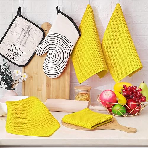 Miniatura 6 de Homaxy Paños de cocina de 100% algodón con tejido de gofre, ultra suaves, absorbentes, de secado rápido, 12 x 12 pulgadas, paquete de 6, amarillo