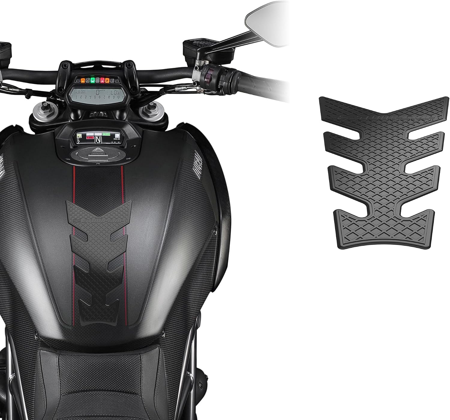 STOMPGRIP | Motorcycle Center Tank Pad Protector | Universal Fit | Vertebrae | Waffle Black