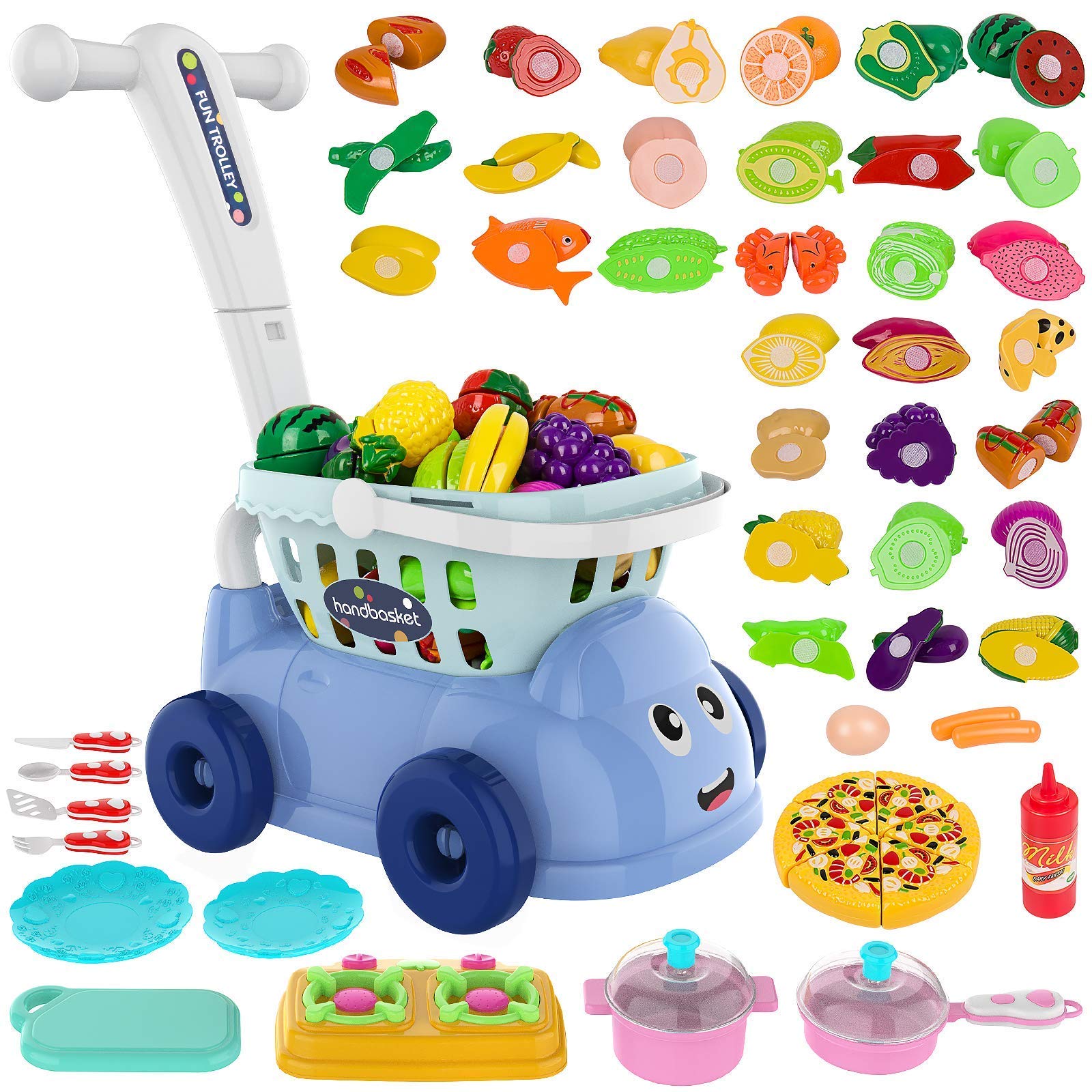 Buy BINGGOO Kids Shopping Cart Play Food Set Toy 44 PCS Kitchen