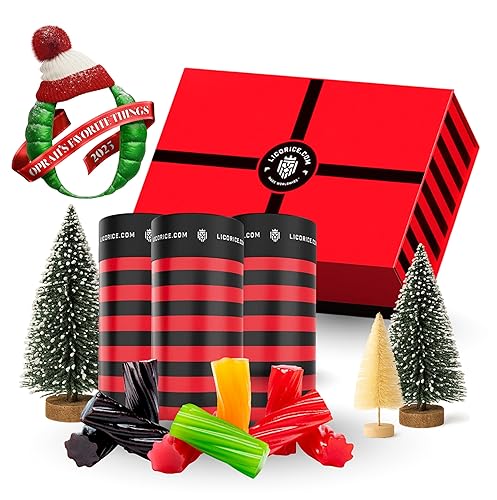 Miniatura 10 de Licorice.com Caja de Regalo de Caramelos Trío de Regaliz Negro Suave y Masticable Regaliz Australiano Dulce y Rico en Espirales y Almohadillas