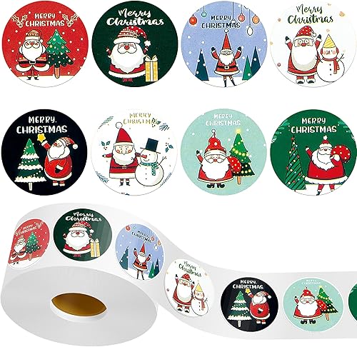 KatchOn, Rollo de calcomanías navideñas festivas 8 diseños, 500 unidades Calcomanías redondas de Navidad para sobres, calcomanías navideñas