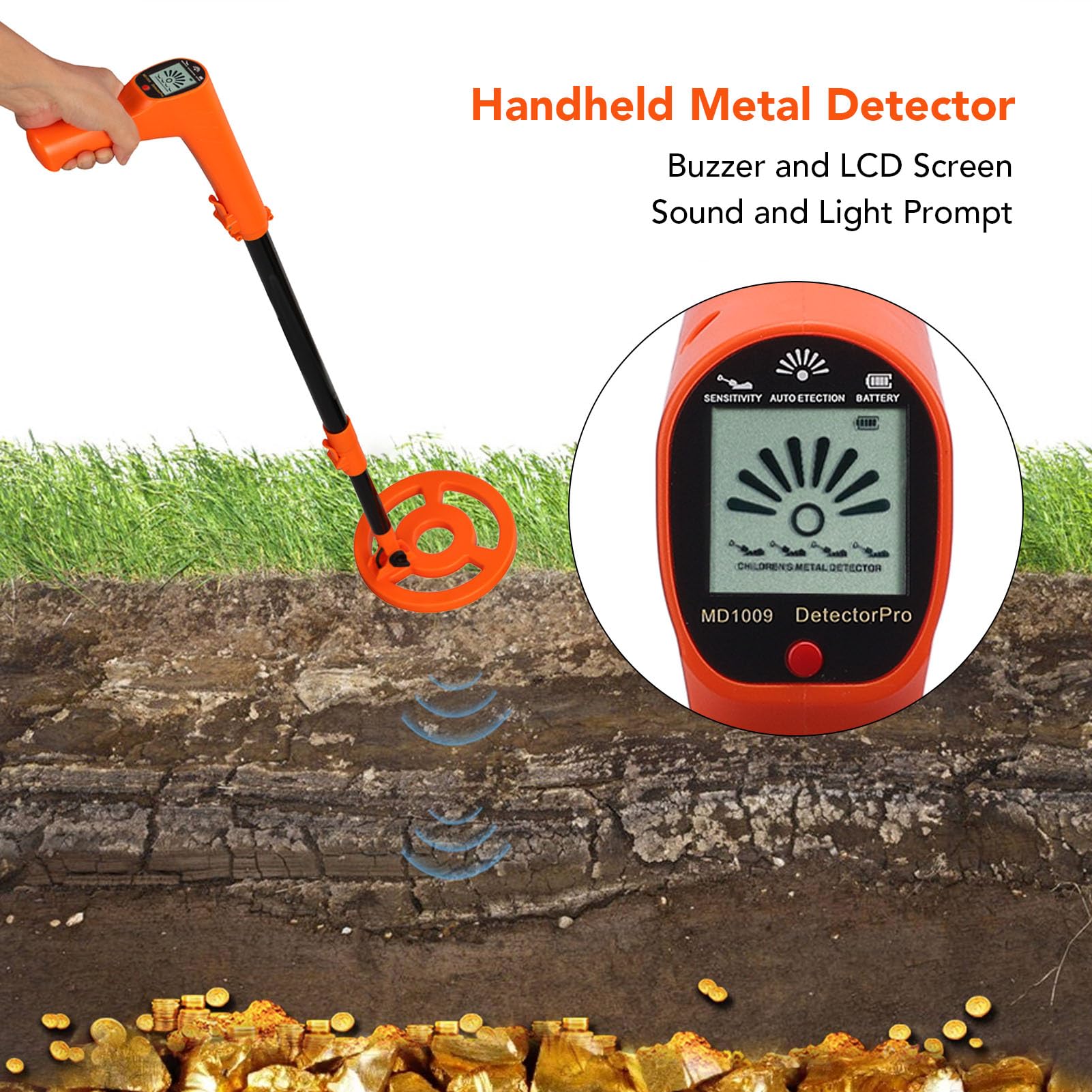 Detector de Metales de Mano Pantalla LCD Bobina de búsqueda Probador de Metales retráctil