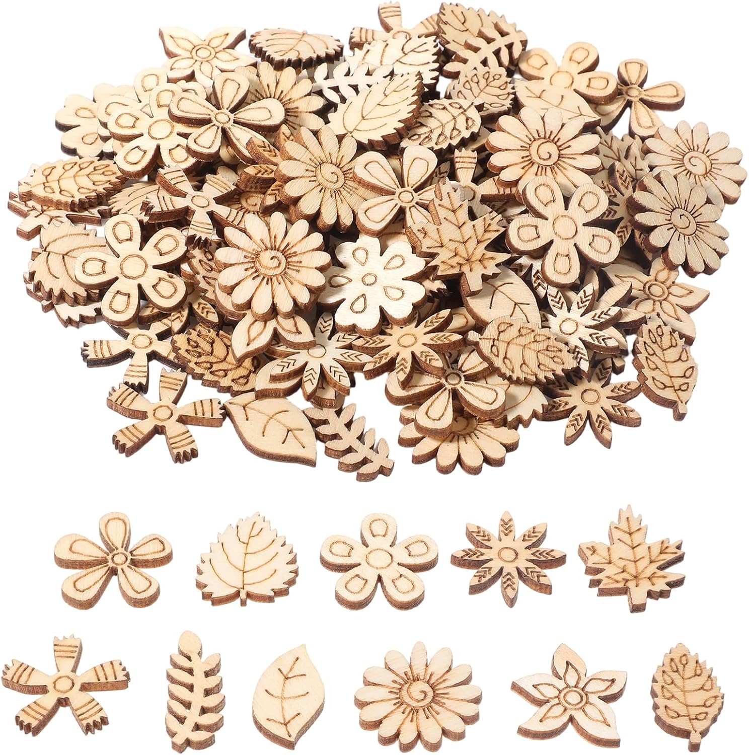 100 Pcs Unfinished Wooden Flower Poplar Wood Mini Flowers for DIY Crafts