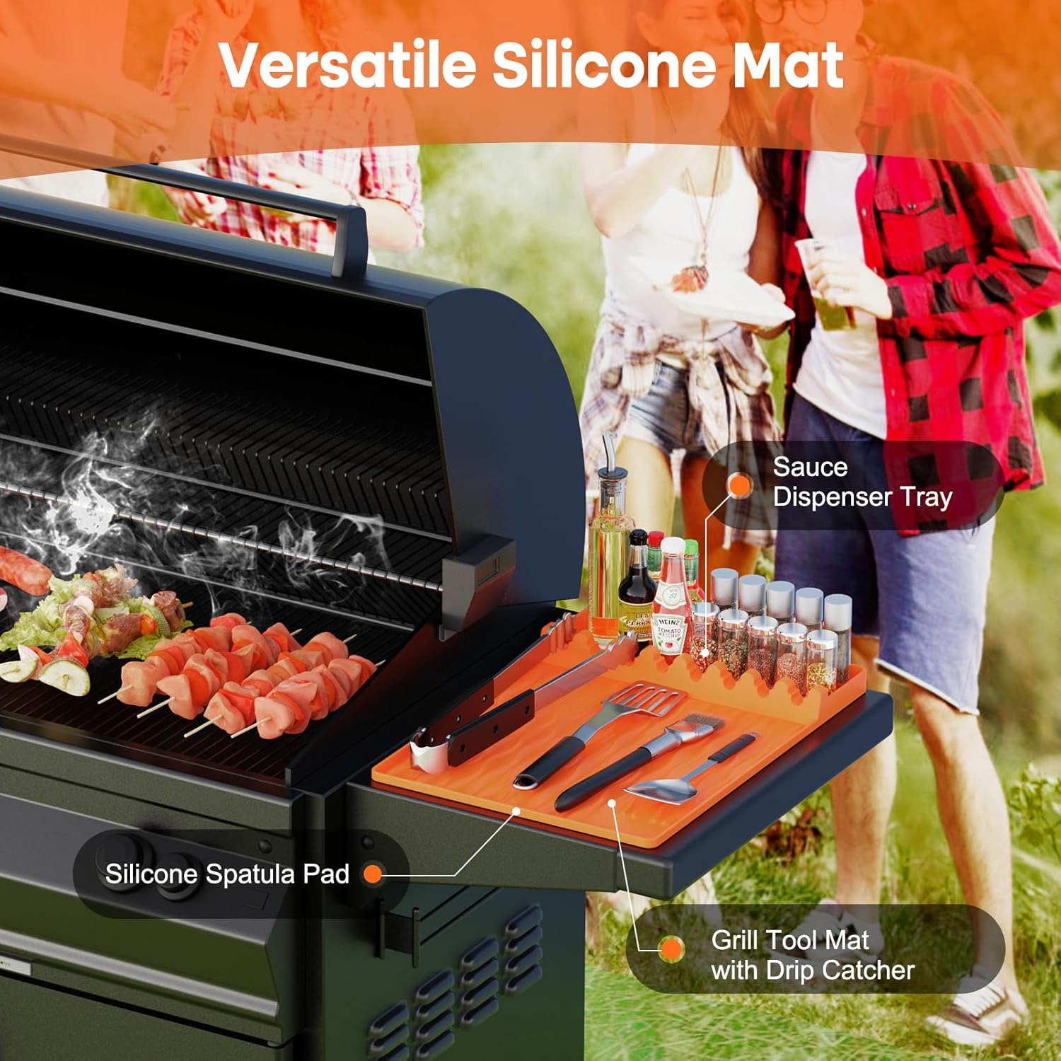 Silicone Grill Tool Mat for Blackstone, Heat Resistant Spatula Mat with Drip Pad, Side Mat for Blackstone Griddle Accessories, Silicone Griddle Mat for Outdoor Kitchen Countertop ,Gifts for Men Orange - Image 5