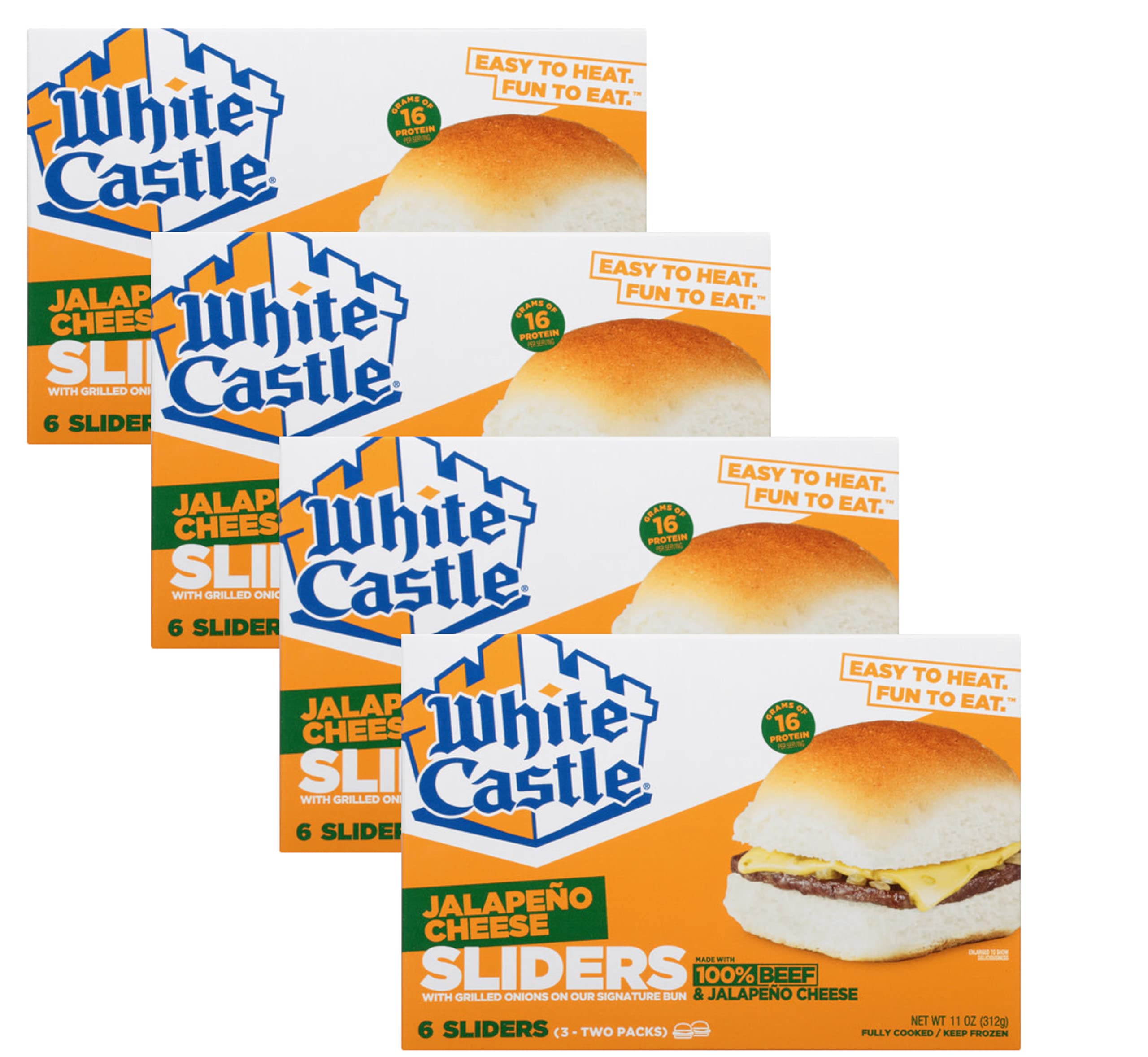 White Castle Jalapeno Cheeseburgers with Grilled Onions on Our Signature Bun - 16g of Protein Per Serving - Ready Set Gourmet Donate a Meal Program - 4 Pack (11oz Each)