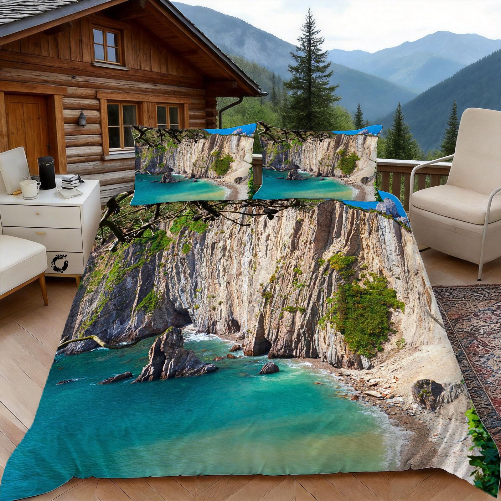 3D Double Duvet Set 3D Printed Ocean Scenery Bedding, Natural Soft Microfibre Duvet Cover Sets Quilt Cover and Pillow Set with Zipper 3 Pcs