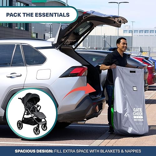 Miniatura 3 de Bramble Bolsa grande para cochecito de 45 pulgadas para avión, ajuste universal, cierre de cordón, identificación, correa ajustable acolchada, bolsa