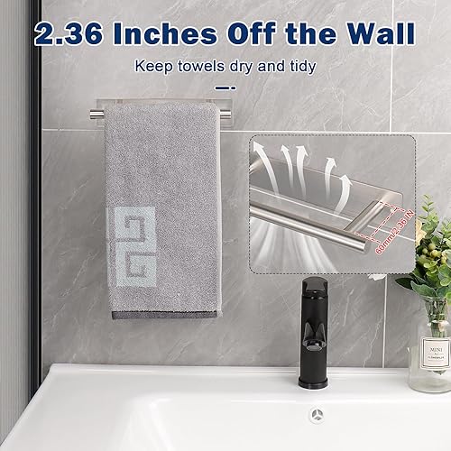 Miniatura 4 de NearMoon Toallero de mano autoadhesivo, toallero de mano de acero inoxidable a prueba de óxido para baño, adhesivo y montaje en pared, 9 pulgadas
