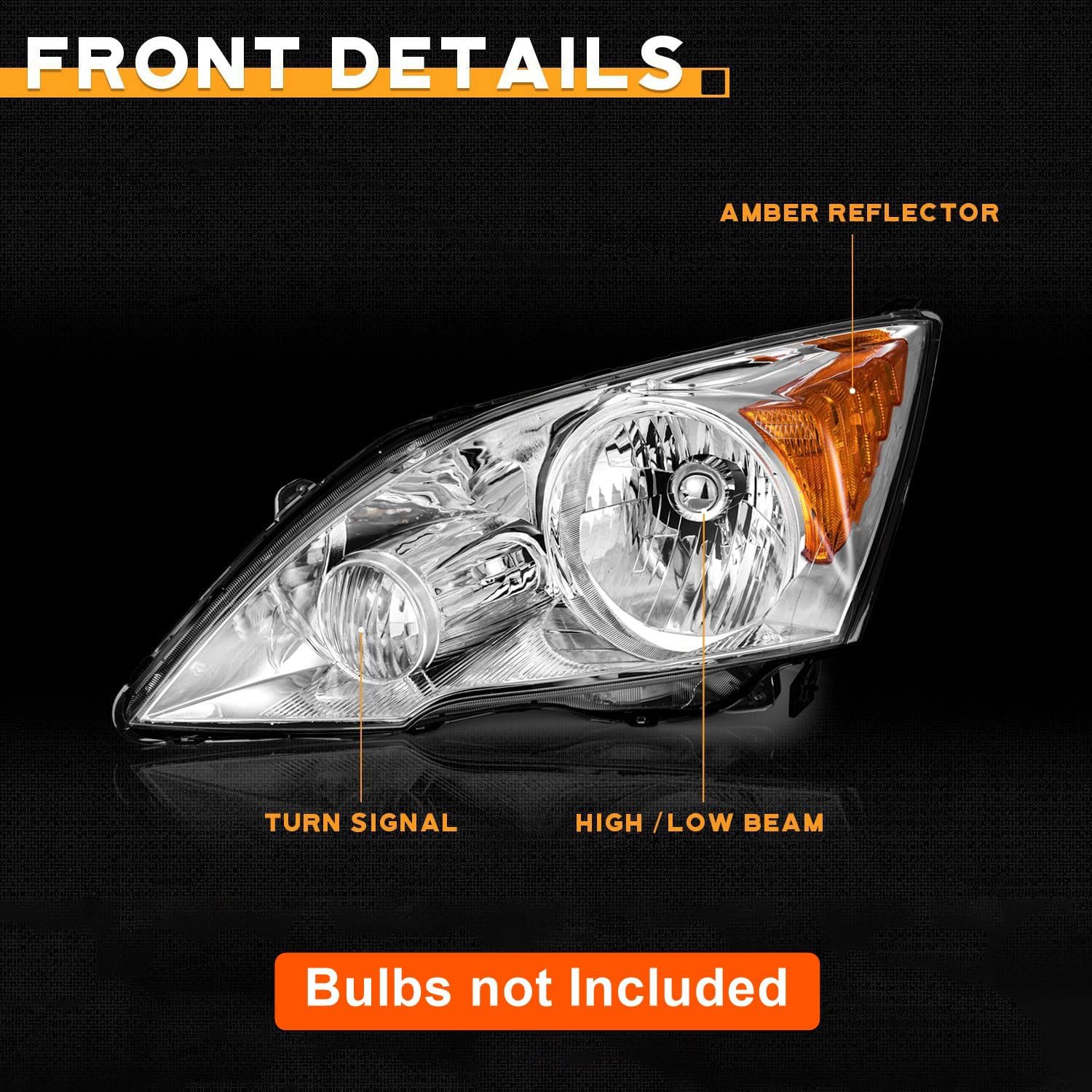 Pair Headlights Headlamps Assembly For 2007 2008 2009 2010 2011 Honda CRV CR-V Chrome Housing Amber Reflector