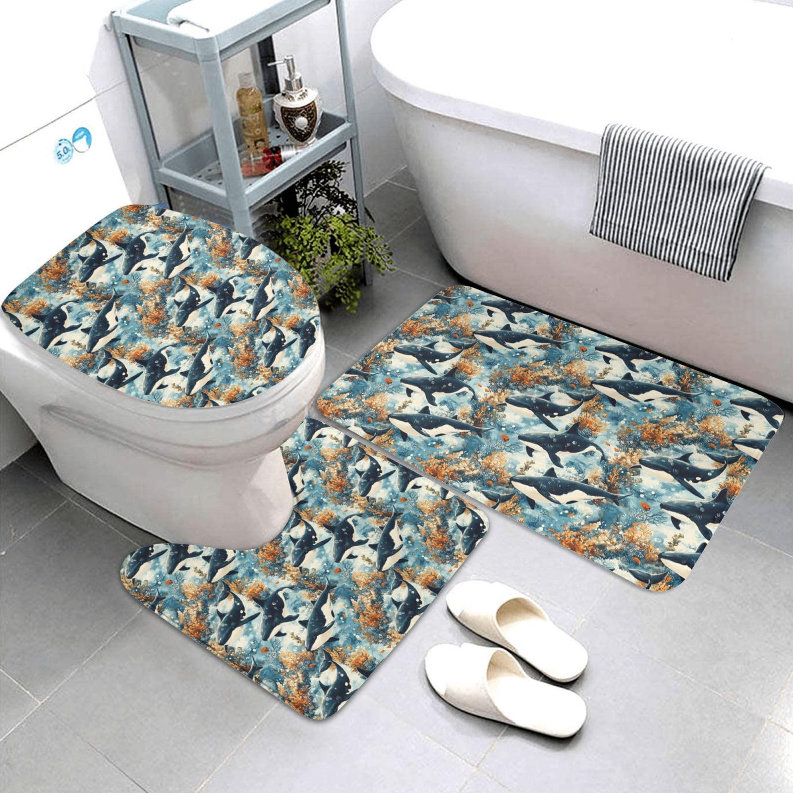 Tapis de salle de bain lavable ensemble 3 pièces housse de toilette U