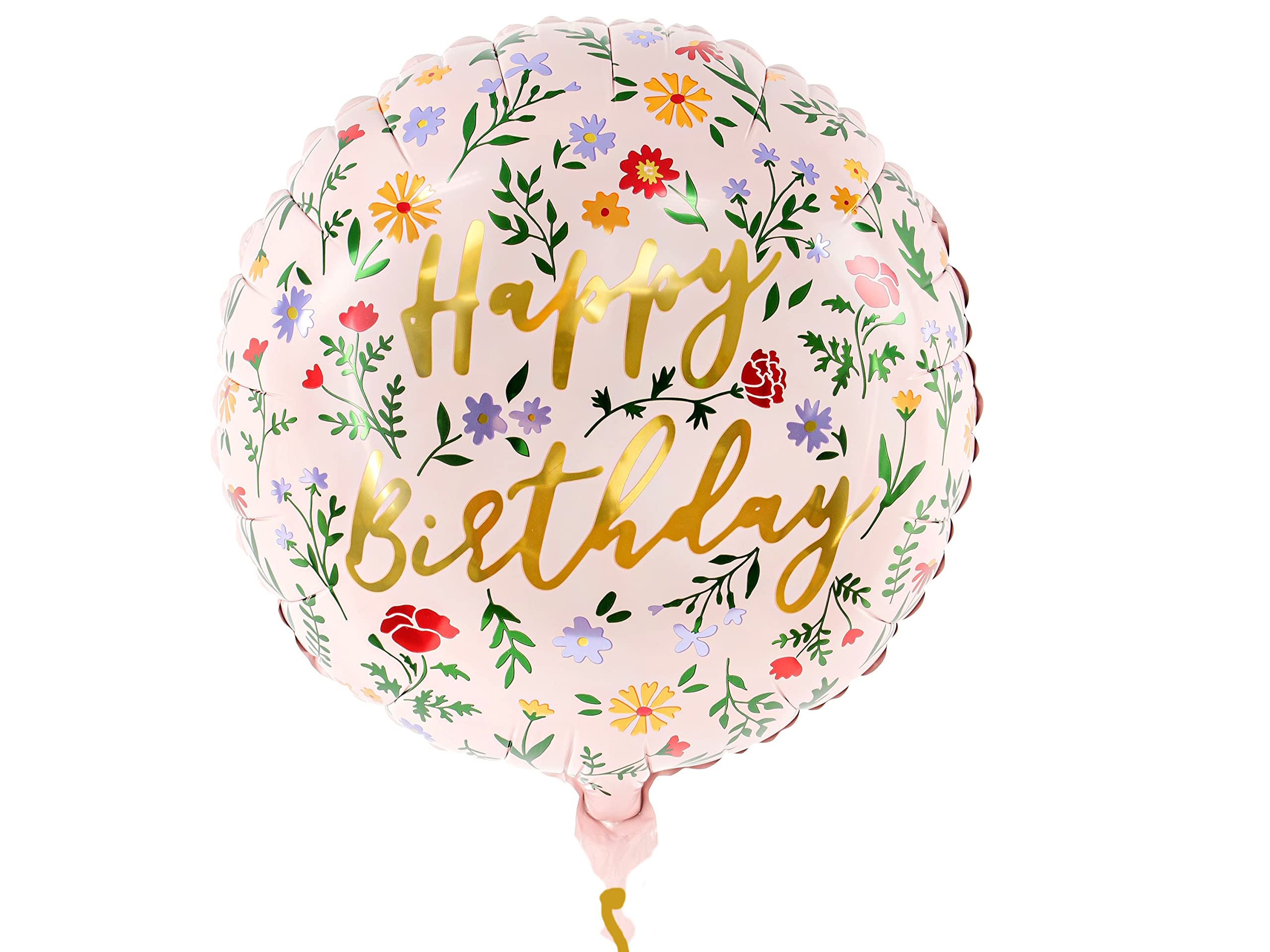 Folienballon Happy Birthday Blumen – Ballon Geburtstag Mädchen Frauen | Luftballon Geburtstag mit goldener Schrift – Dekoballon, Geschenk für Mädchen, Frauen, Mama & Freundin
