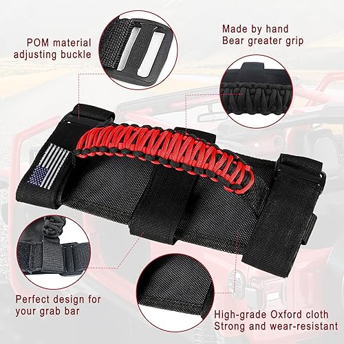 Miniatura 3 de Miytsya Paquete de 2 manijas de agarre de barra enrollable para Jeep Wrangler YJ TJ JK JL y Gladiator JT 1955-2022 UTV ATV 102 pulgadas x 51