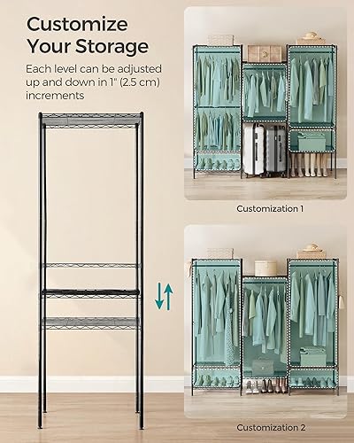 Miniatura 5 de SONGMICS Armario portátil resistente perchero de ropa, organizador de armario independiente, perchero de metal con estantes de alambre ajustables,