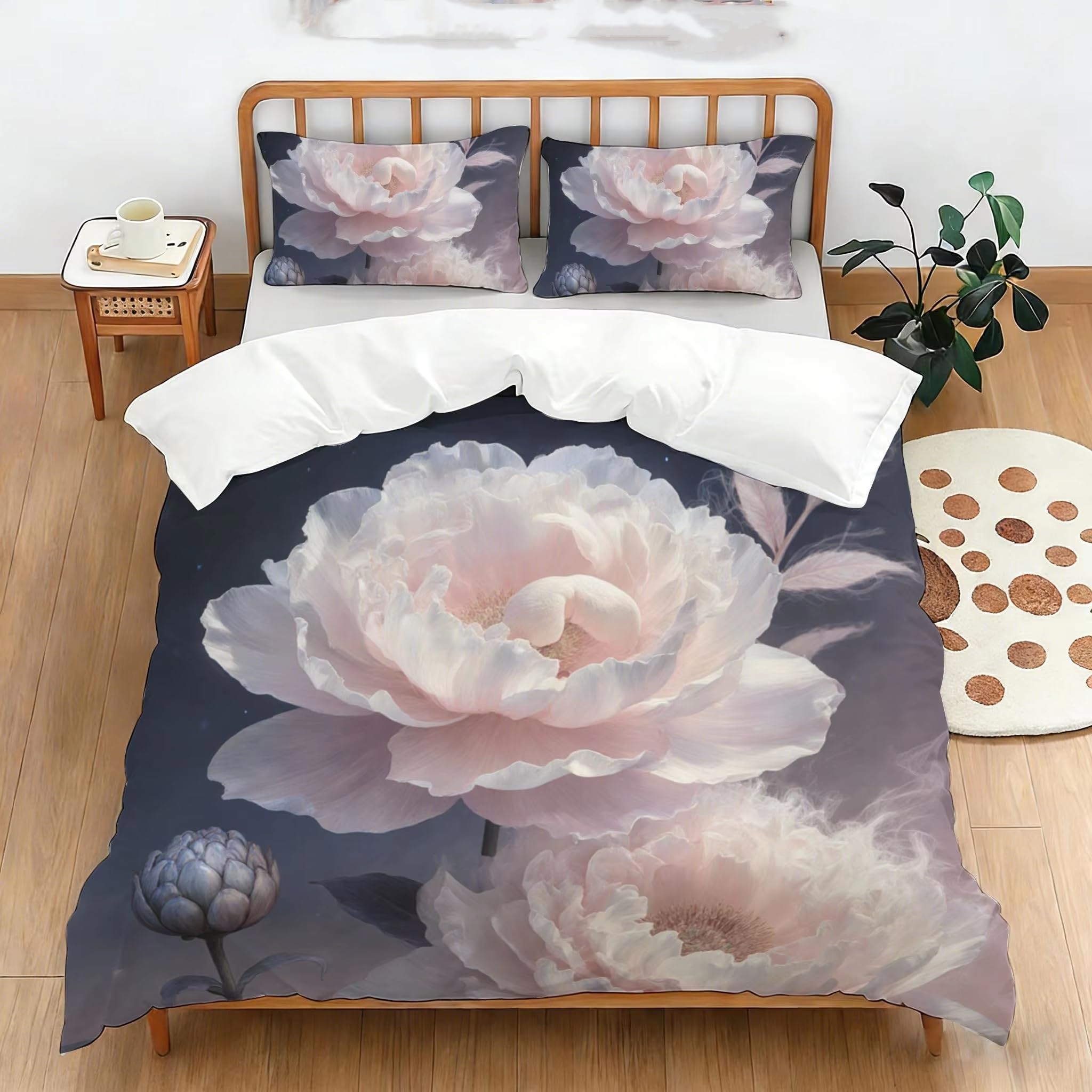 Housse de couette 90x190 enfant fleur rose avec 2 taies d'oreiller
