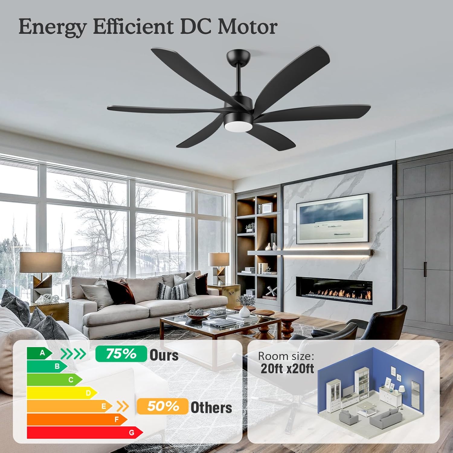 64 Inch Smart Outdoor Ceiling Fan with Light, Alexa/App/Remote Control, Large Airflow Quiet Reversible DC Motor, Damp-rated for Indoor Exterior Patios Proch Garage Living Room, Modern Black Industrial