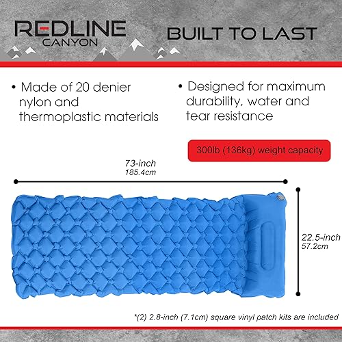 Miniatura 2 de Redline Canyon Colchoneta de dormir para acampar, 1.1 libras, color azul, inflable, con almohada, colchón de aire, saco de dormir, almohadilla de