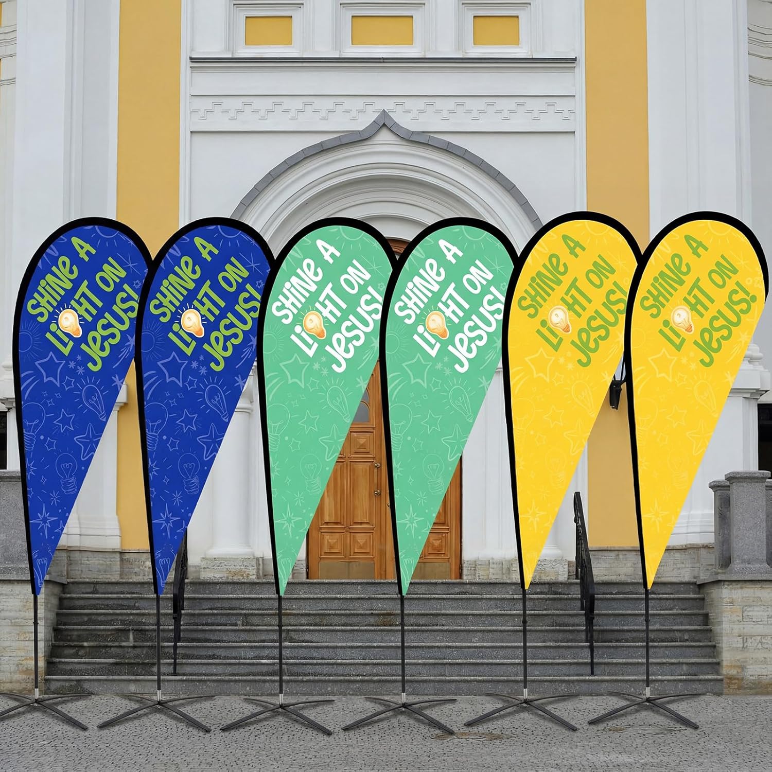 6 Pcs 11 ft 2026 Vbs Feather Flying Flag Summer Illumination Theme Banner Christian Vacation Bible School Activity Decoration for Outdoor Welcome Church Banner Theme Decoration