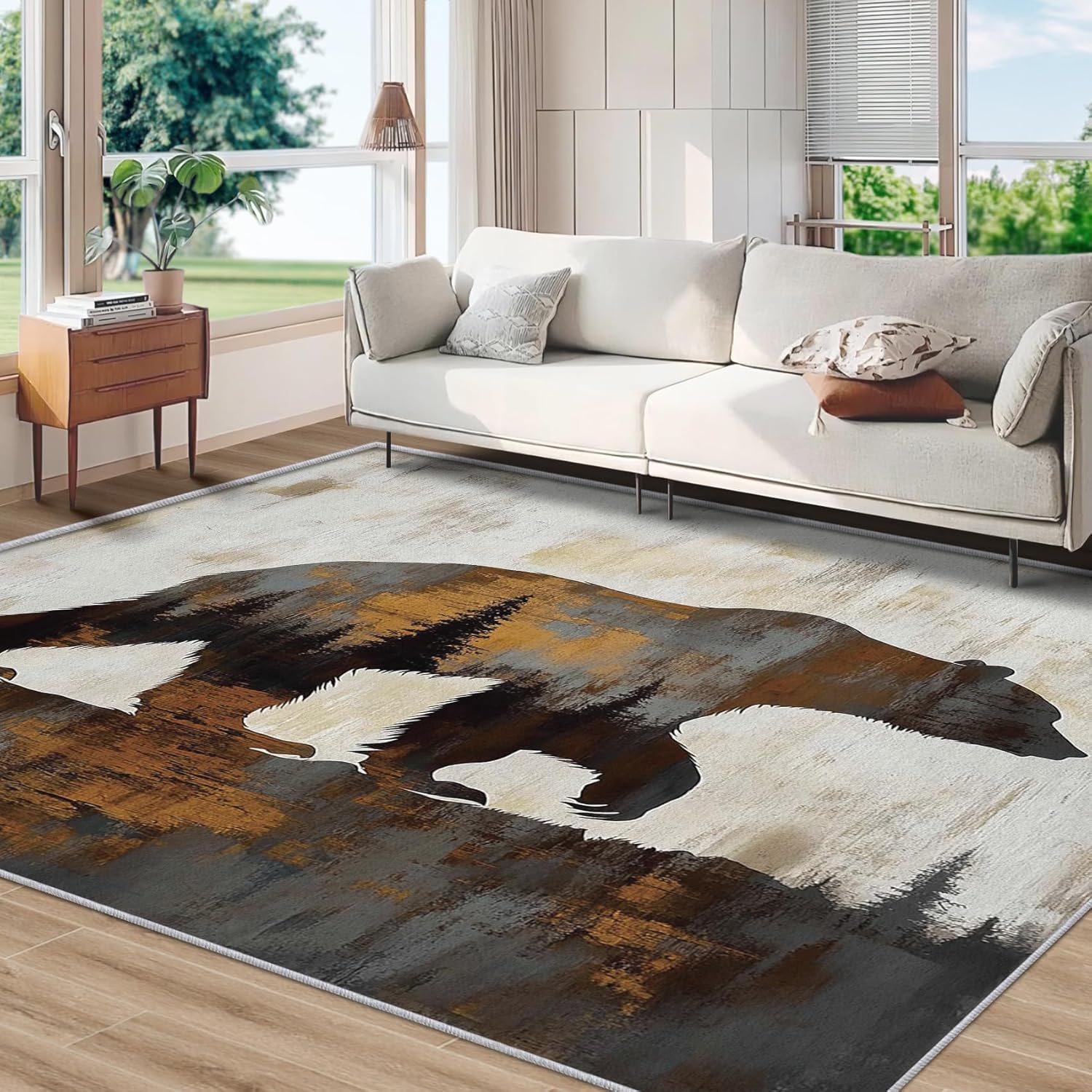 Bear Decorations - Bear Rug, 6x8 Rug, Rustic Hunting Area Rug & Room Decor, Wildlife Carpet & Home Decor, Washable Non Slip Anti Skid Rugs