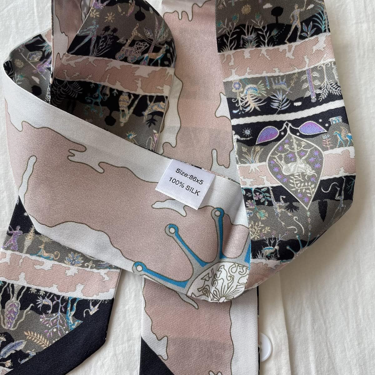 JERLA 100% Mulberry silk Scarf Head Hair Ribbon Handbag Handle wrap Tie Bundle Neckerchief Scarf for women men - Image 4