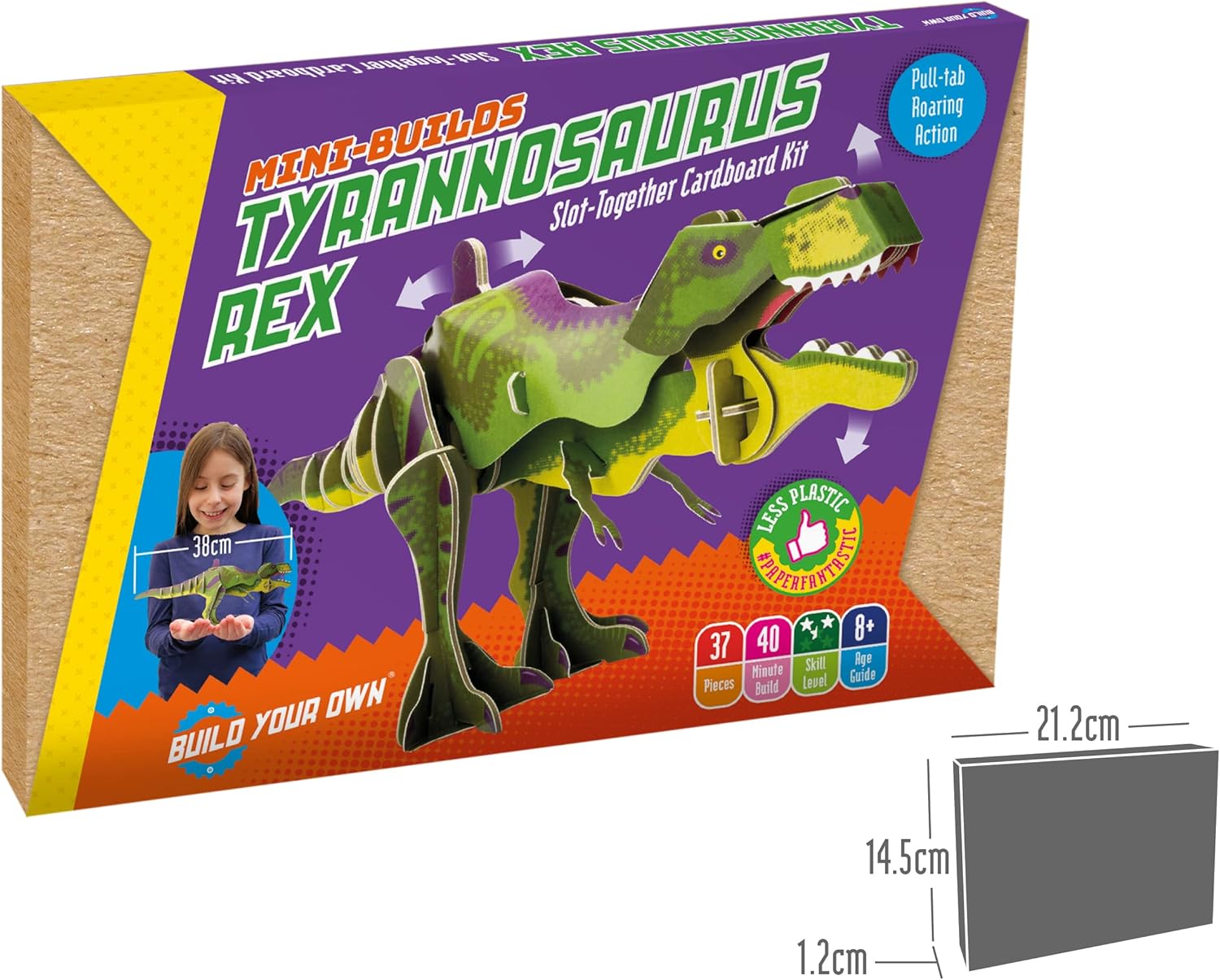 Build Your Own T-Rex Dinosaur - Moving Head and Jaw Closing Action - Eco Friendly Cardboard Craft Kit - Ages 8+