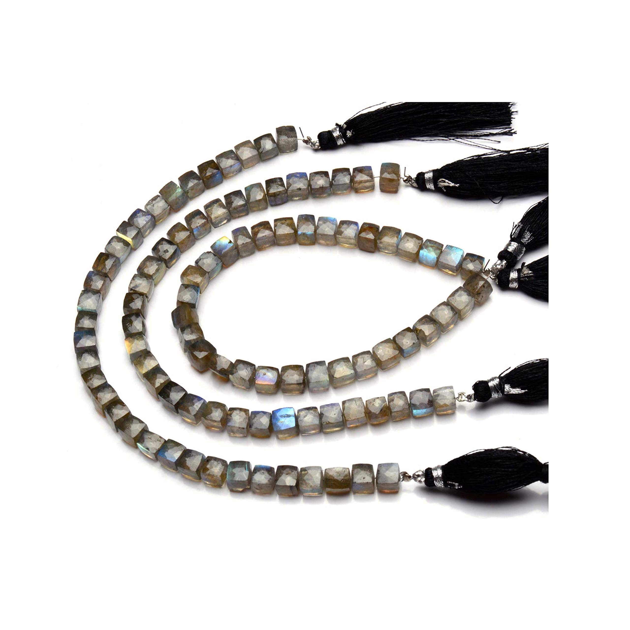 Perles labradorite naturelle facettées en cube 8mm pour création de bijoux