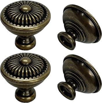 Antique Brass Cabinet Knobs 1 Pack Round Vintage Metal Cabinet Hardware for Dresser Drawer Rustic Classic Kitchen Cabinet Door Pulls Handles Single Hole Knobs 1, Antique-Brass