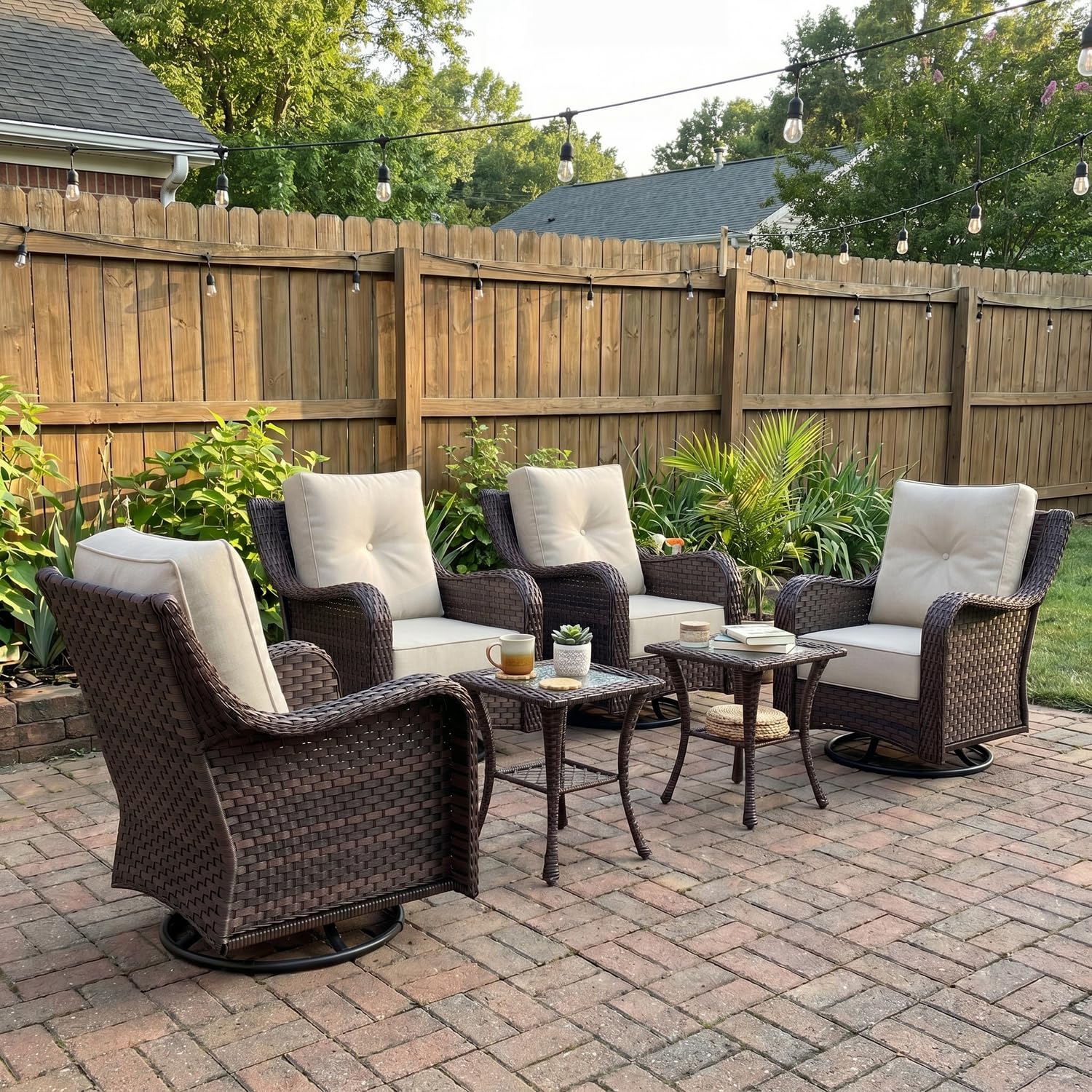 LayinSun 6 Piece Wicker Outdoor Furniture Set with 6-inch Comfy Cushions