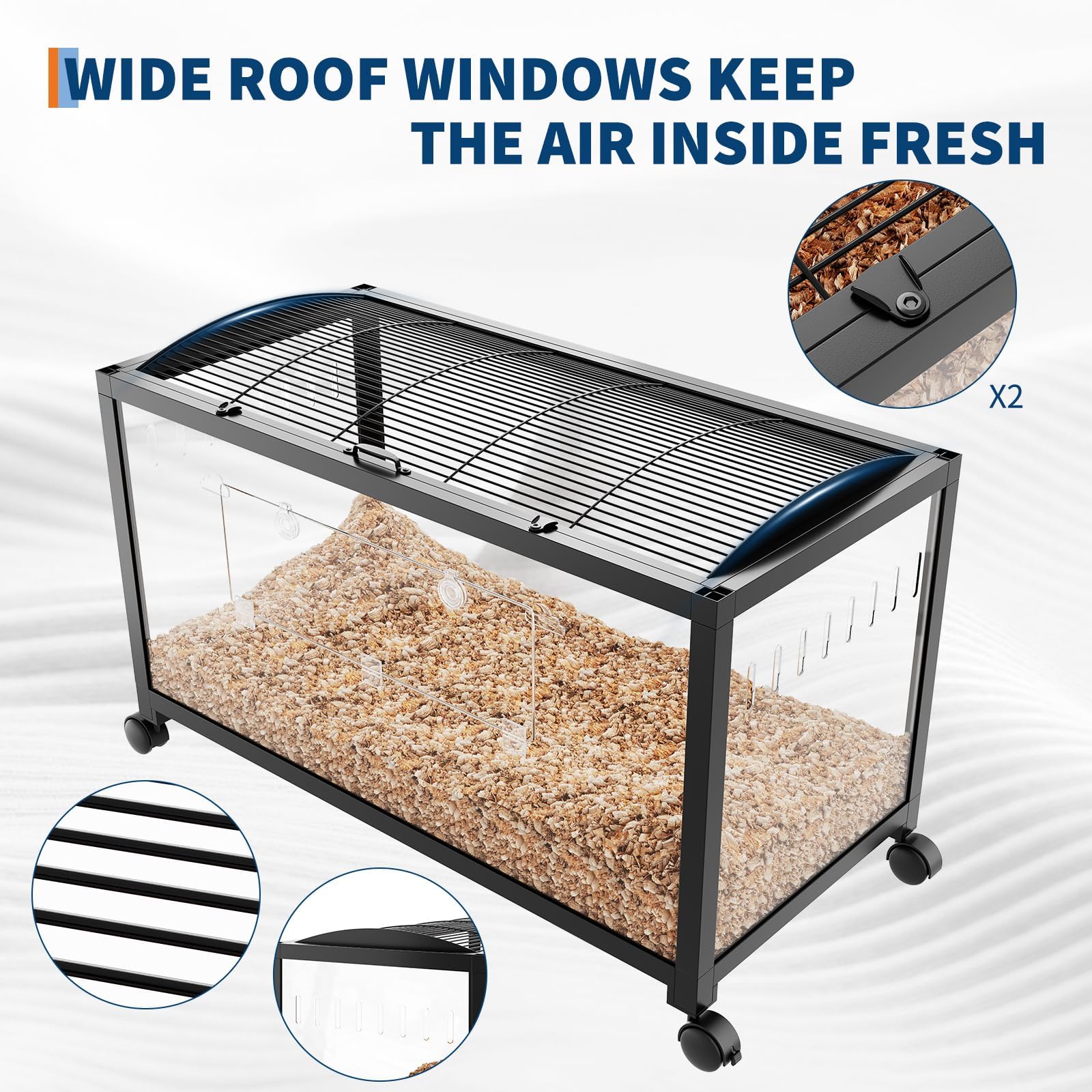 Jaula para Hamster Metal, 96x47x50 cm, Caja De Cría Reptiles, Jaula Roedor Metal Plástico Ruedas para Hamster Sirio Enano