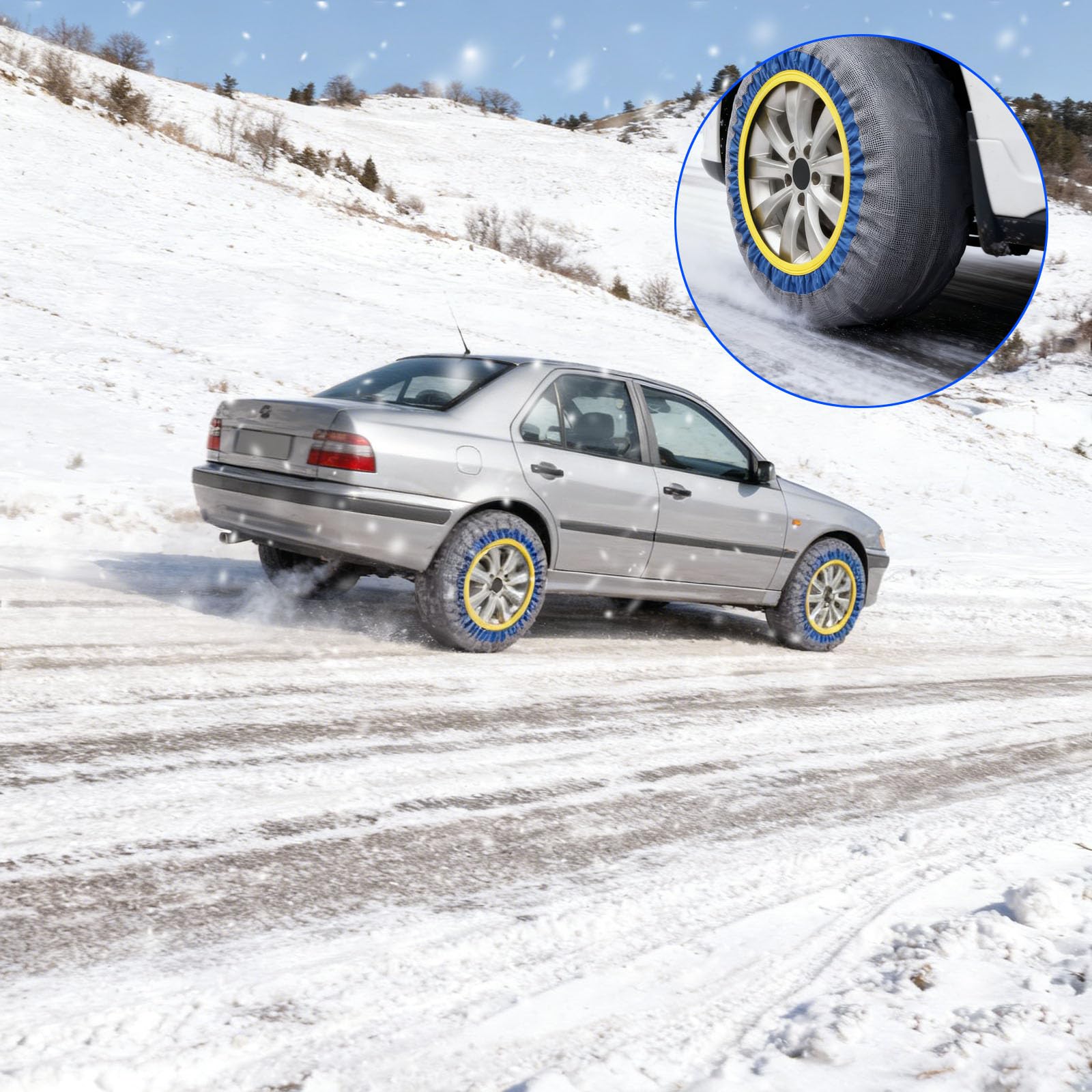 2 Stück Autoreifen Schneesocken Hohe Traktion Reifen Socken Alternative für Kette Winter Auto Zubehör Fahrhilfe