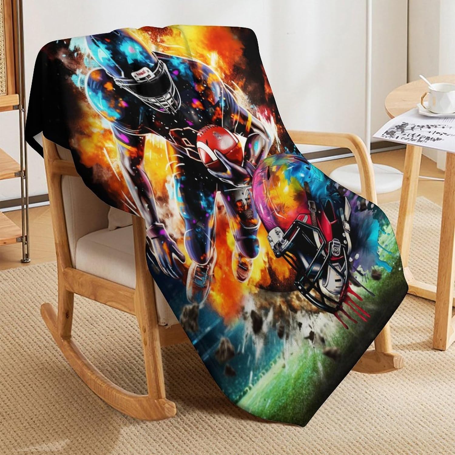 Football Throw Blanket - Soft Flannel Sports Football Blankets for Girls Boys Kids Football Lovers - Warm Rugby Throw Blankets for All Season Lap, Chair, Sofa - 50"x40"