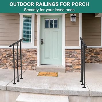 smusei Handrail Deck Railing Metal Porch Railing Guard Rail Kit with Balusters, Wrought Iron Flat Rail Kit for Deck, Porch and Balcony, Black