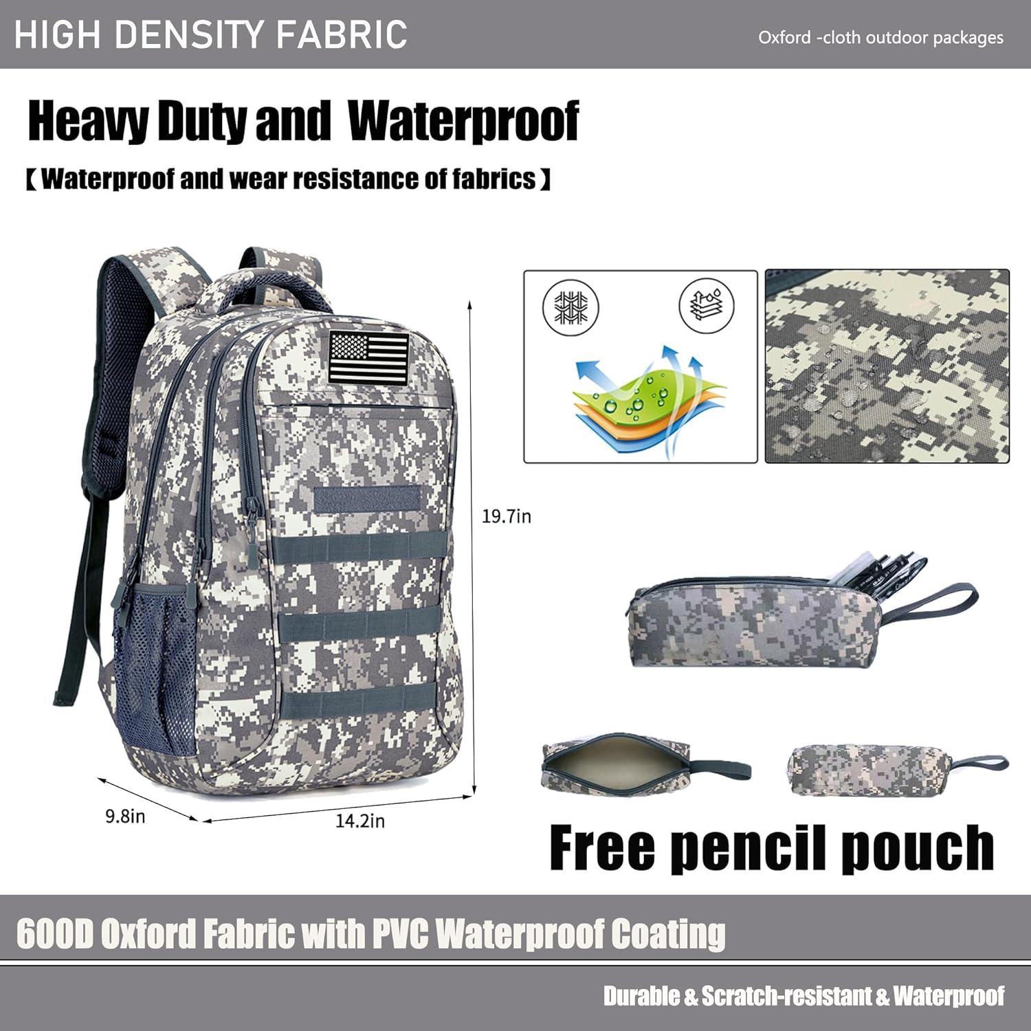 Camo Backpack 40L Military Elementary Middle School Boys Backpack Molle with USB Charging Port & Flag Patch