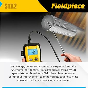 Fieldpiece STA2 in-Duct Hot Wire Anemometer for HVAC Airflow Measurement - CFM, Air Velocity & Temperature - 38 Telescoping Probe - Hands-Free Air Balancing Tool