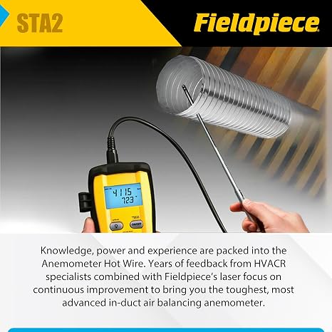 Fieldpiece STA2 in-Duct Hot Wire Anemometer for HVAC Airflow Measurement - CFM, Air Velocity & Temperature - 38 Telescoping Probe - Hands-Free Air Balancing Tool