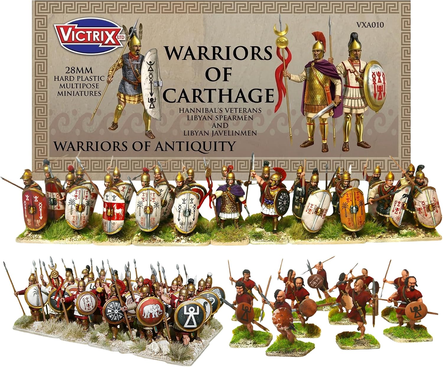 Wargames Delivered - Victrix Warriors of Carthage with Bonus Miniature STL Download - 62 28mm Multipose Figures, Punic Veterans & Javelinmen for Wargaming & Tabletop Strategy Games