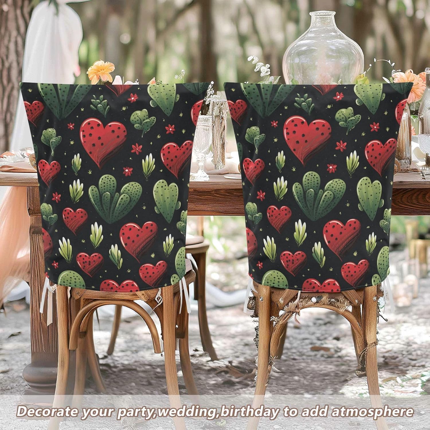 ALAZA Cactuses Hearts Chair Back Cover Set of 6, Washable Reusable Removable Chair Slipcovers Decorative Chair Cover for Home Kitchen Wedding Party