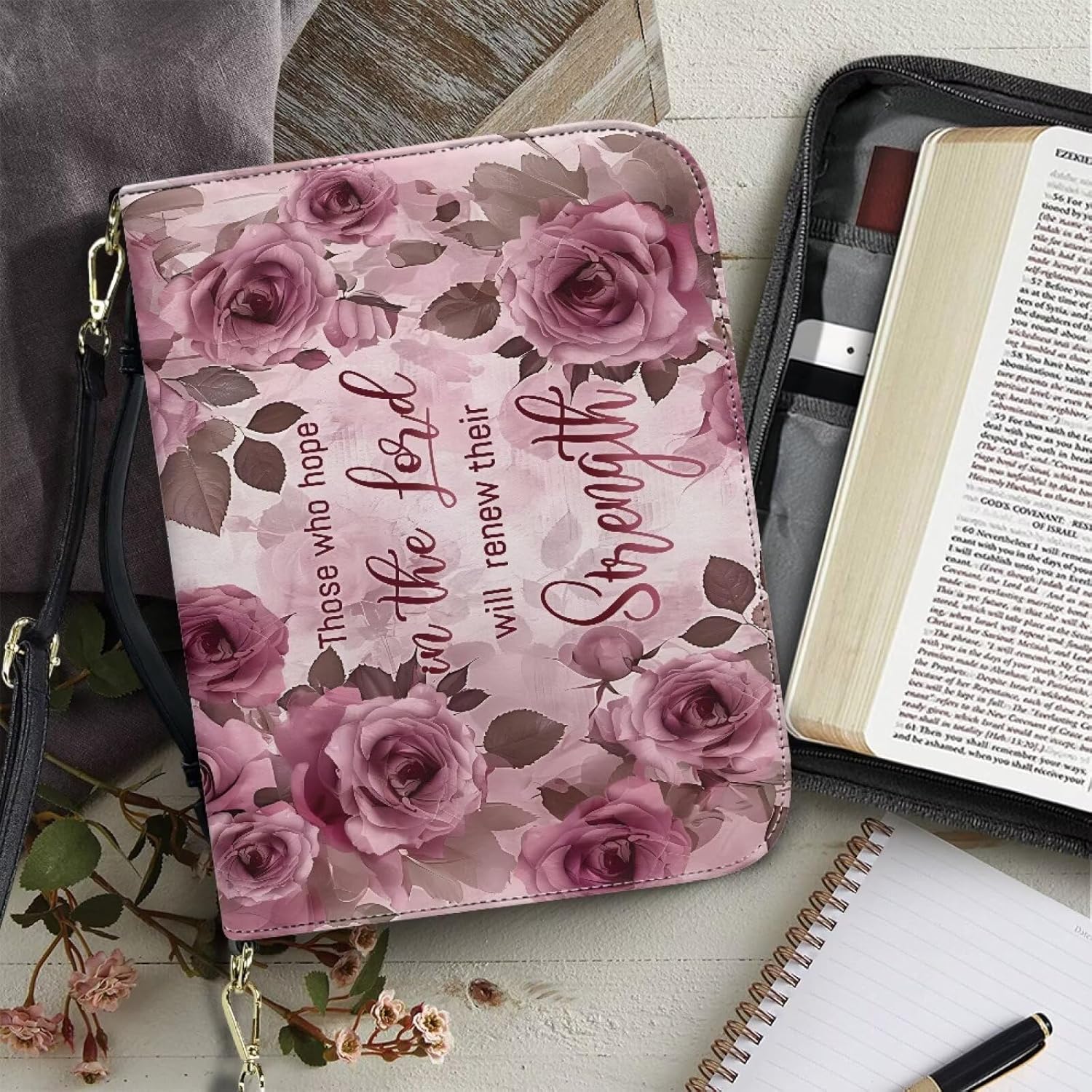 Bible Cover for Women Men Waterproof Crossbody Bag with Handle Tote Bag for Pens, Highlighters M-2XL