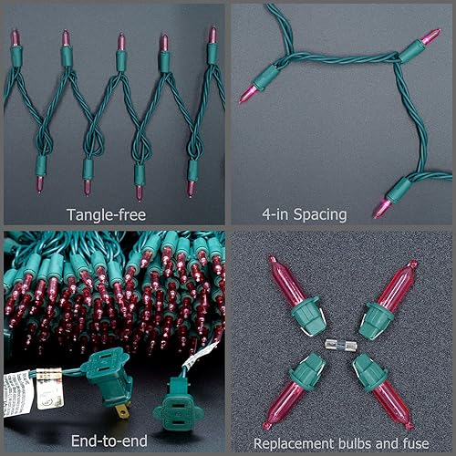 Miniatura 7 de YULETIME Juego de 200 luces LED de Navidad rosas con cable verde, 66 pies, 200 unidades, certificación UL, grado comercial, juego de tiras de luces