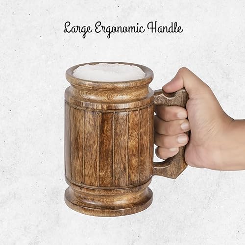 Miniatura 6 de Mie Creations Taza de cerveza de madera con asa, regalo del día del padre para hombres, jarra grande de 18 onzas para beber cerveza, tazas de