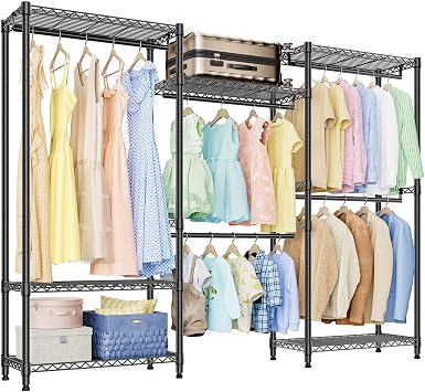 IZEUK Heavy Duty Garment Rack Wire Clothes Rack for Hanging Clothes Black, 3 composition, 15.7" D x 70.8" W x 76.5" H