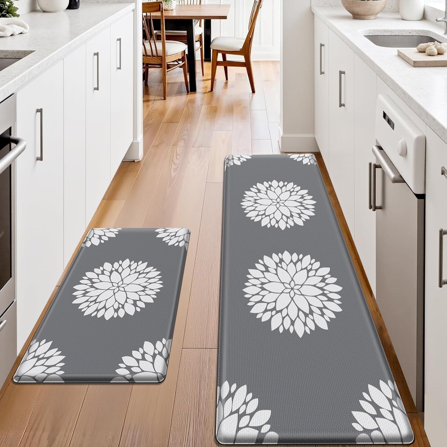 Kitchen Mats for Floor[2PCS], Soft Anti Fatigue Kitchen Rugs for Home, Water Resistant Cushioned Standing Desk Mats, Non-Slip Comfort Mat for Floor, Kitchen, Office, Sink, Laundry(Grey)