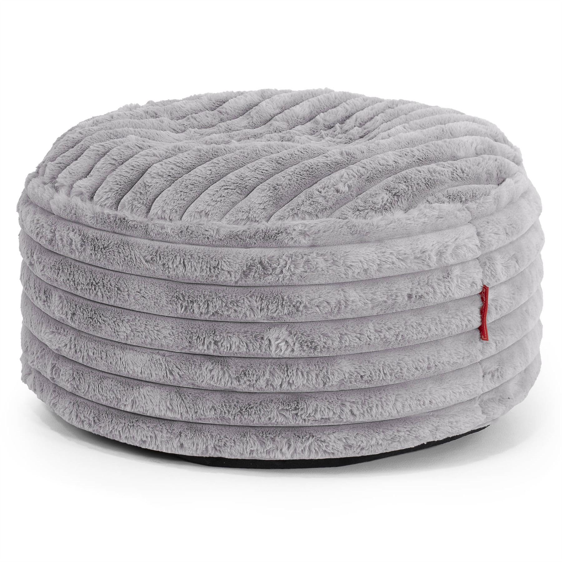 Lounge Pug Round Footstool Bean Bag Pouffe Ribbed Corduory, Large Ottoman Foot Rest, Ultra Plush Cord Duck Grey