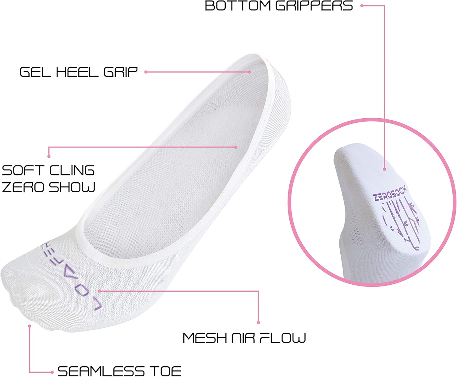 ZeroSock Bamboo Viscose Ultra-Low No Show Socks (4 Pairs Per Box) - Image 6