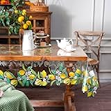 ARTABLE Clear Table Cover Protector Vinyl PVC Rectangle Table Cloth with Floral Print Pattern Oil Proof Wipe-able Plastic Tablecloths for Dining Tables Parties Holidays (Lemon, 60 x 84 Inches)