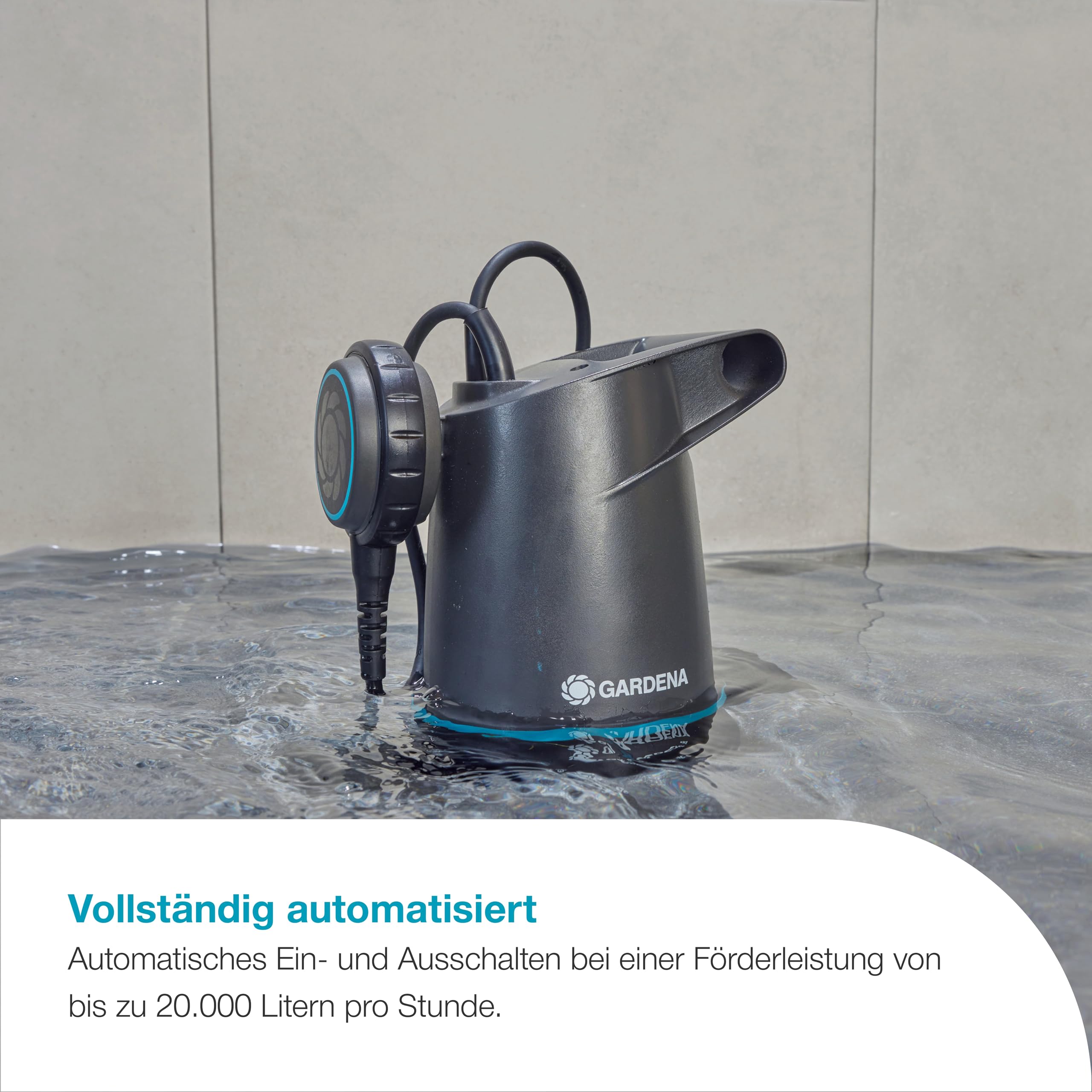 Gardena Klarwasser-Tauchpumpe 20000 BASIC, 20.000 l/h, Schwimmschalter, robust und langlebig, ideal für Entwässerung (09016-47)
