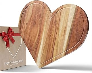 New - Large Heart Charcuterie Board - Acacia Wood Cutting Heart Shaped C...